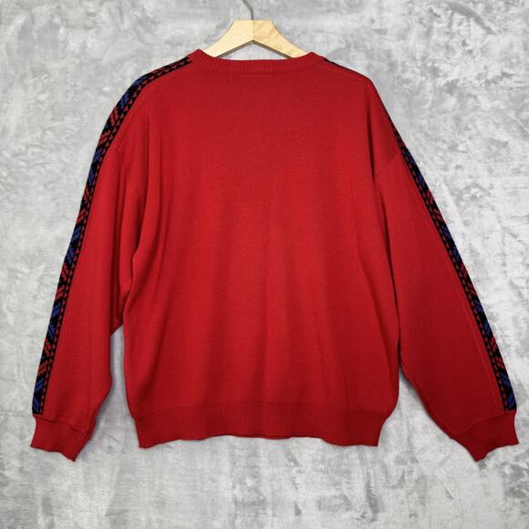 Vintage Demetre Sweater Mens Large Wool Blend Geometric Knit 80s Hong Kong - Picture 2 of 15